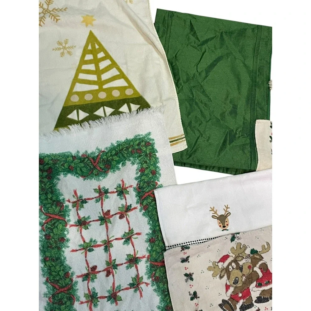 Lot 13 Vintage & Modern Christmas‎ Kitchen Towels & Table Runner Holiday Cotton